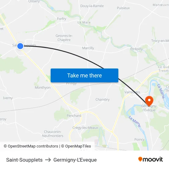 Saint-Soupplets to Germigny-L'Eveque map