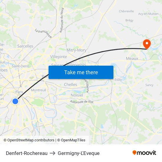 Denfert-Rochereau to Germigny-L'Eveque map