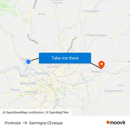 Pontoise to Germigny-L'Eveque map