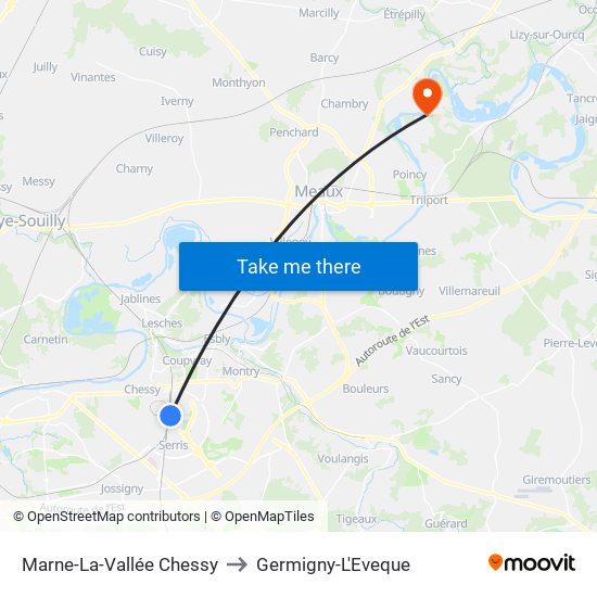 Marne-La-Vallée Chessy to Germigny-L'Eveque map