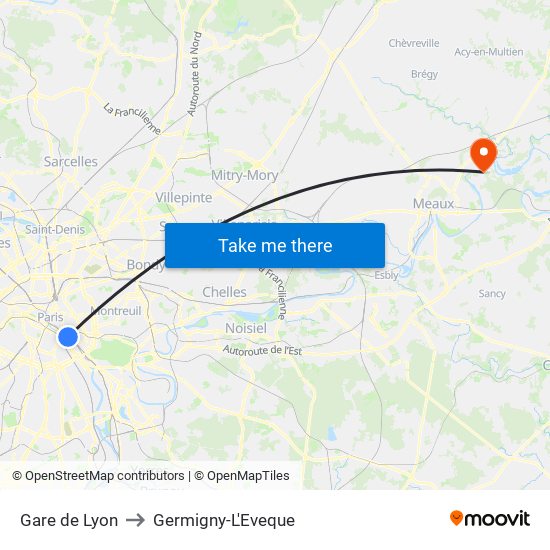 Gare de Lyon to Germigny-L'Eveque map