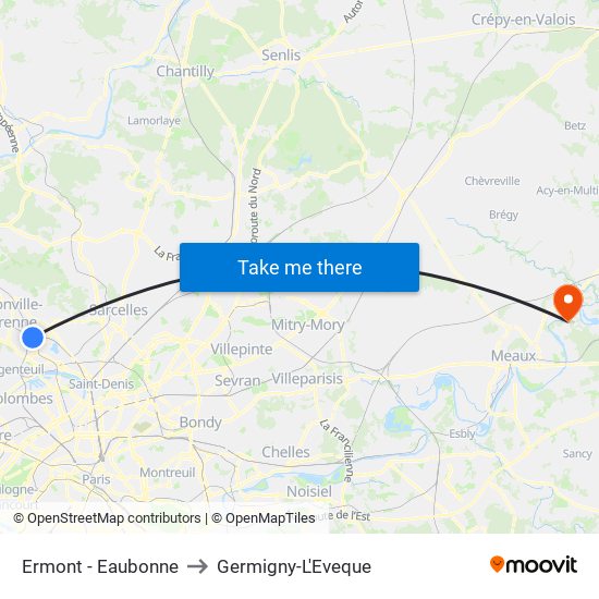 Ermont - Eaubonne to Germigny-L'Eveque map