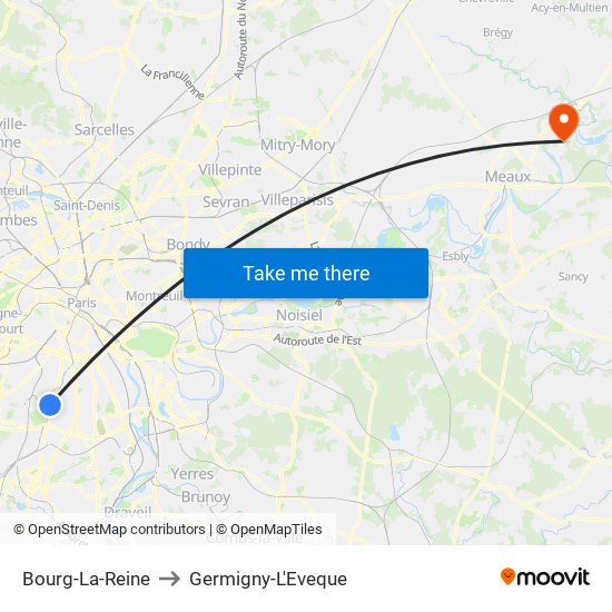 Bourg-La-Reine to Germigny-L'Eveque map