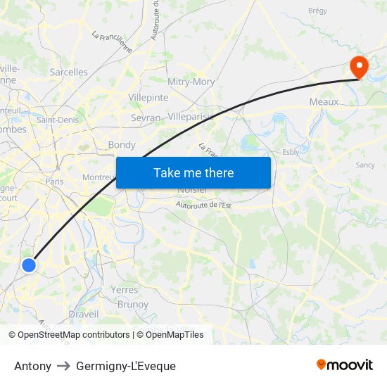 Antony to Germigny-L'Eveque map