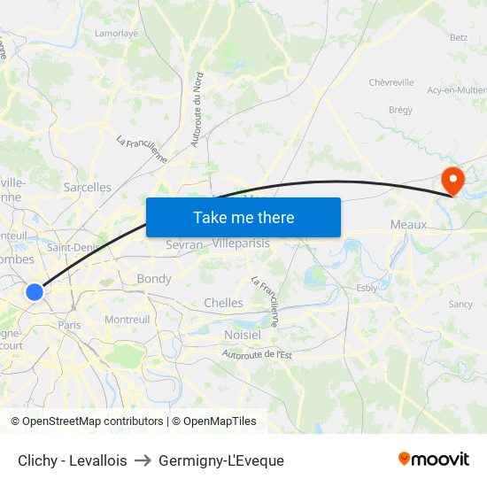 Clichy - Levallois to Germigny-L'Eveque map