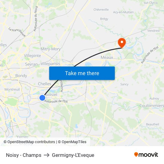 Noisy - Champs to Germigny-L'Eveque map