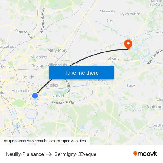 Neuilly-Plaisance to Germigny-L'Eveque map