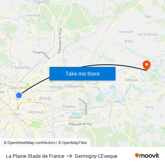 La Plaine Stade de France to Germigny-L'Eveque map