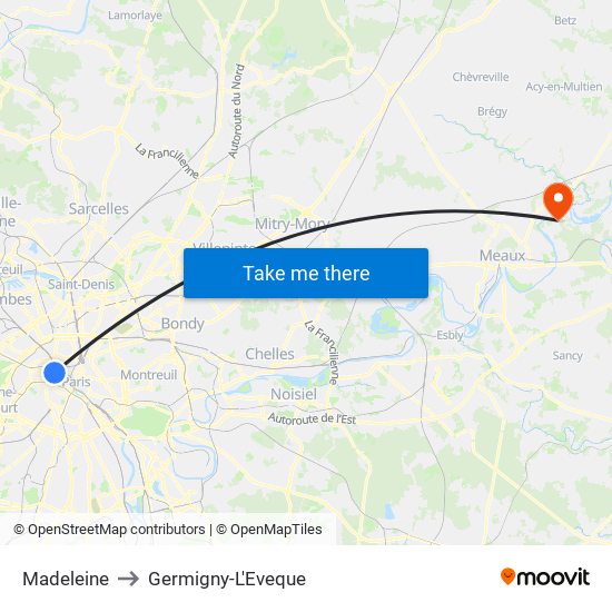 Madeleine to Germigny-L'Eveque map