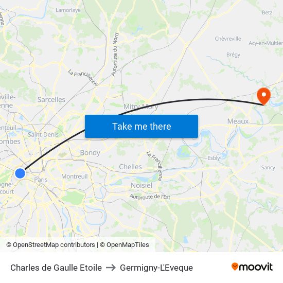 Charles de Gaulle Etoile to Germigny-L'Eveque map