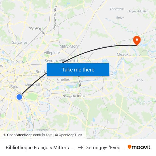 Bibliothèque François Mitterrand to Germigny-L'Eveque map