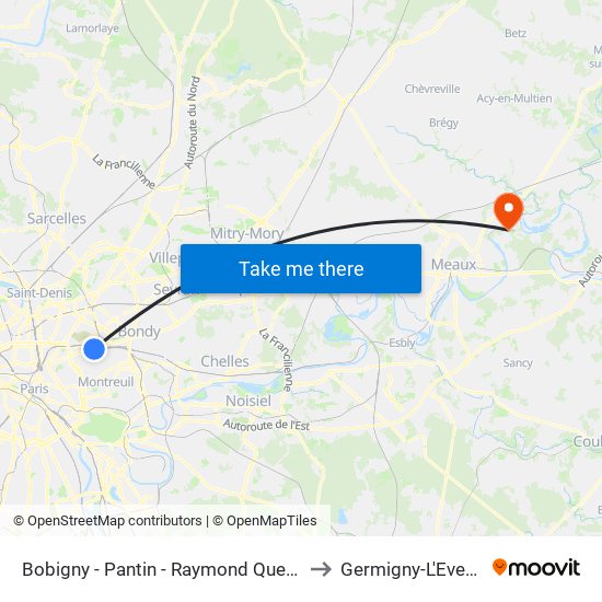 Bobigny - Pantin - Raymond Queneau to Germigny-L'Eveque map