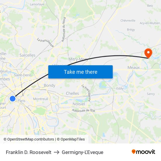 Franklin D. Roosevelt to Germigny-L'Eveque map