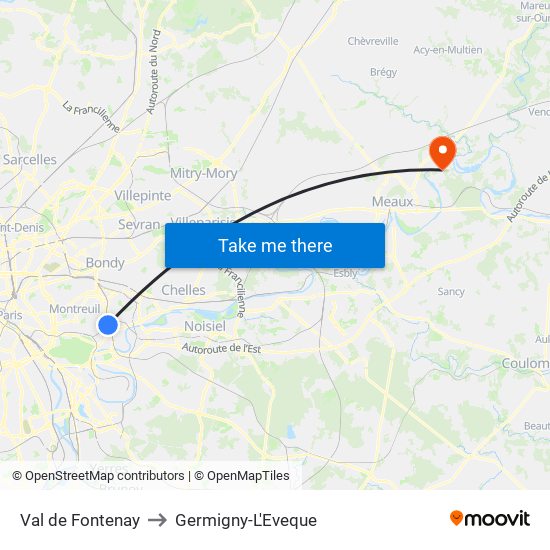 Val de Fontenay to Germigny-L'Eveque map