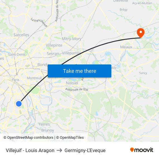 Villejuif - Louis Aragon to Germigny-L'Eveque map
