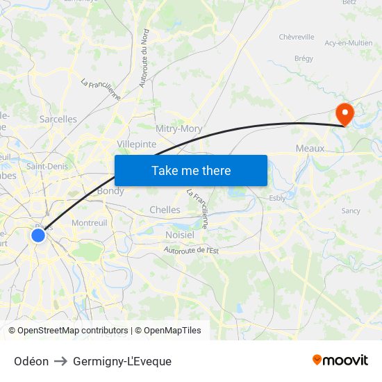 Odéon to Germigny-L'Eveque map