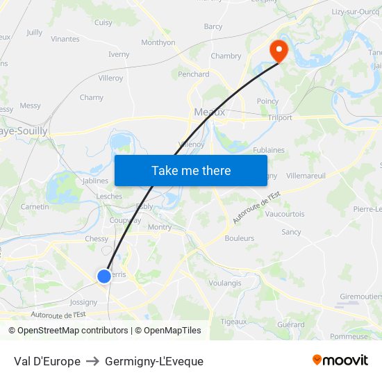 Val D'Europe to Germigny-L'Eveque map