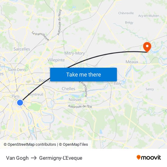 Van Gogh to Germigny-L'Eveque map