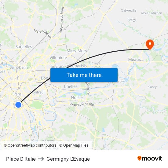 Place D'Italie to Germigny-L'Eveque map