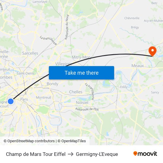 Champ de Mars Tour Eiffel to Germigny-L'Eveque map