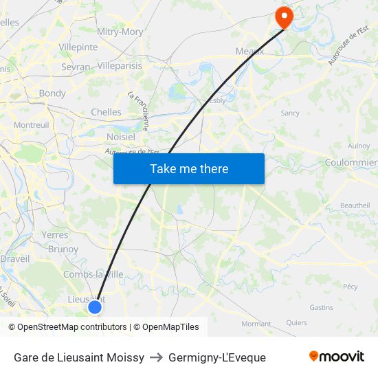 Gare de Lieusaint Moissy to Germigny-L'Eveque map