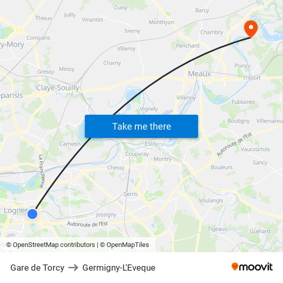 Gare de Torcy to Germigny-L'Eveque map