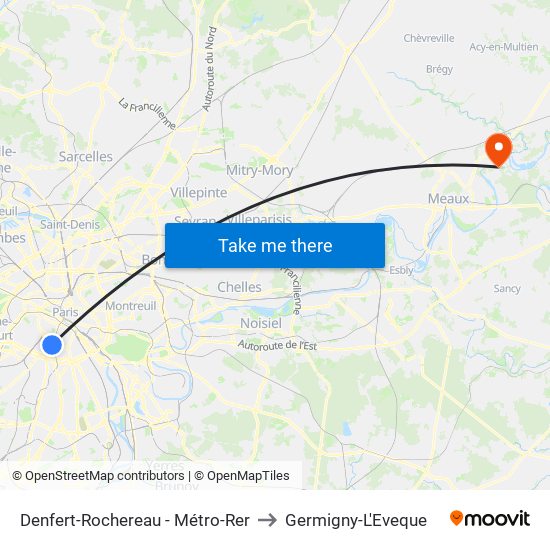 Denfert-Rochereau - Métro-Rer to Germigny-L'Eveque map