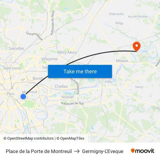 Place de la Porte de Montreuil to Germigny-L'Eveque map