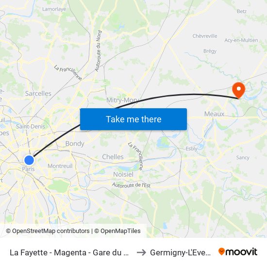La Fayette - Magenta - Gare du Nord to Germigny-L'Eveque map