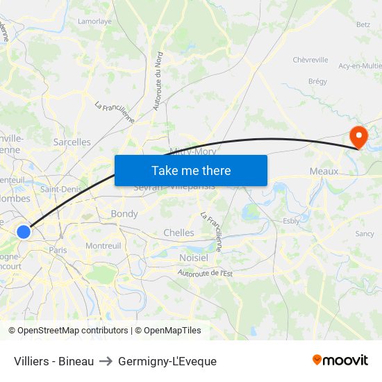 Villiers - Bineau to Germigny-L'Eveque map