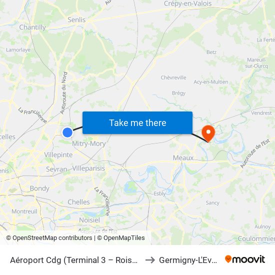 Aéroport Cdg (Terminal 3 – Roissypôle) to Germigny-L'Eveque map