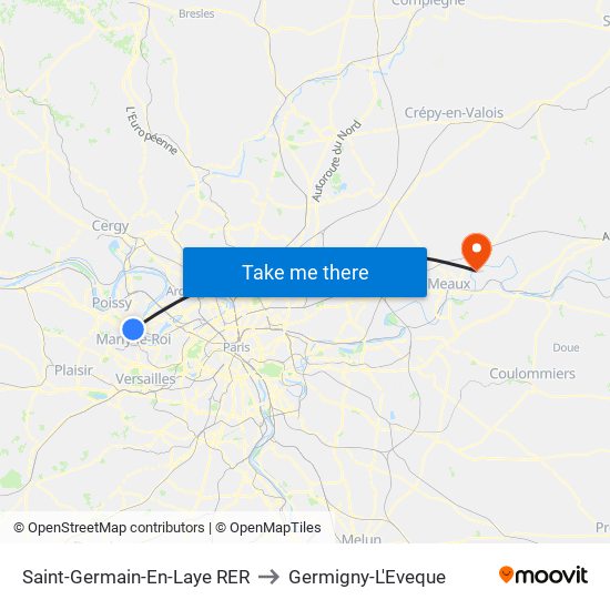 Saint-Germain-En-Laye RER to Germigny-L'Eveque map