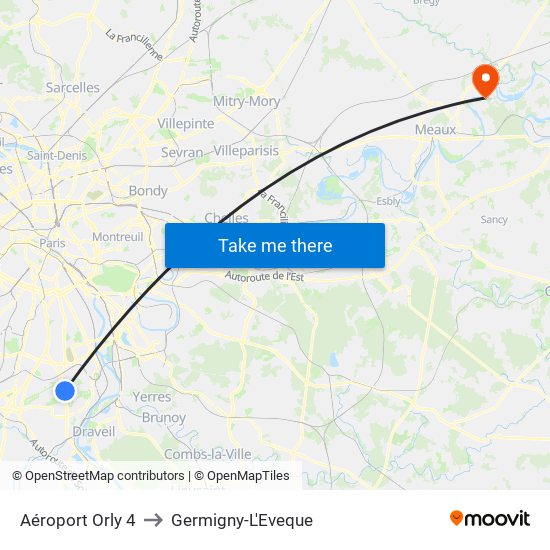 Aéroport Orly 4 to Germigny-L'Eveque map