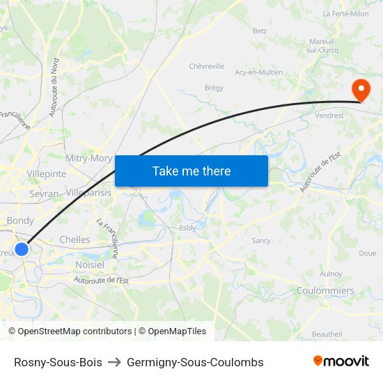 Rosny-Sous-Bois to Germigny-Sous-Coulombs map