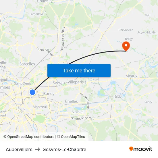 Aubervilliers to Gesvres-Le-Chapitre map