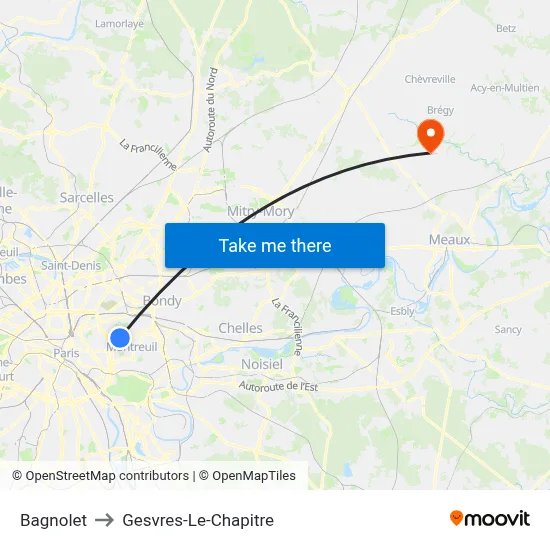 Bagnolet to Gesvres-Le-Chapitre map