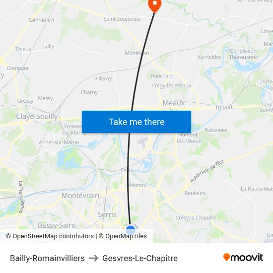 Bailly-Romainvilliers to Gesvres-Le-Chapitre map