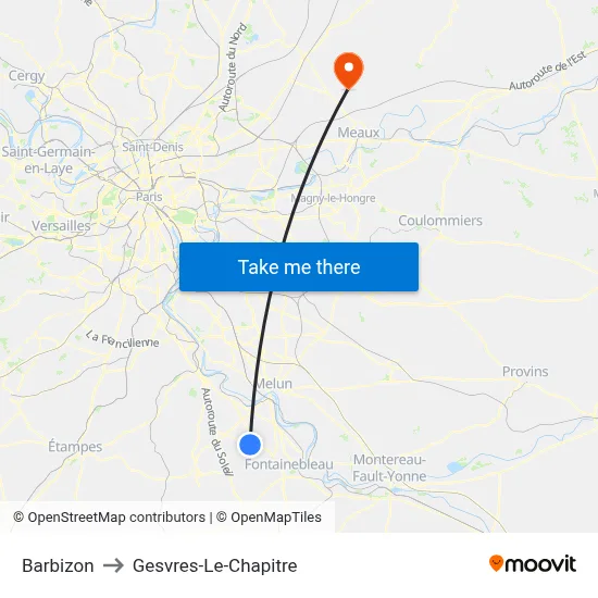 Barbizon to Gesvres-Le-Chapitre map