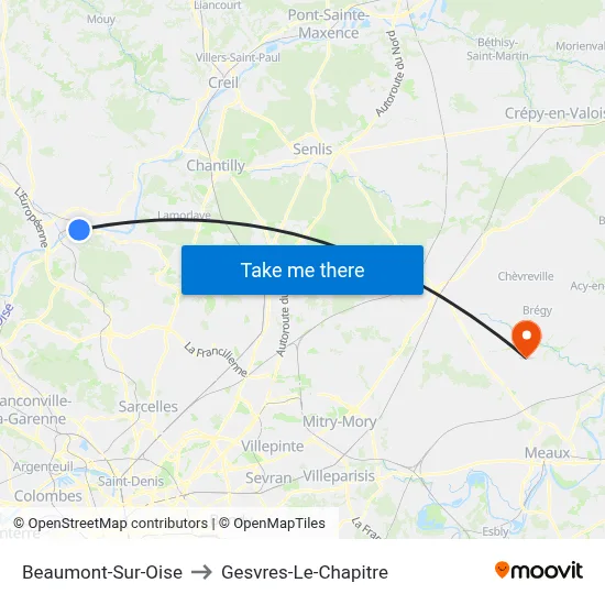 Beaumont-Sur-Oise to Gesvres-Le-Chapitre map