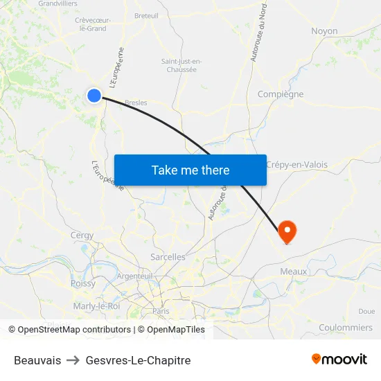 Beauvais to Gesvres-Le-Chapitre map