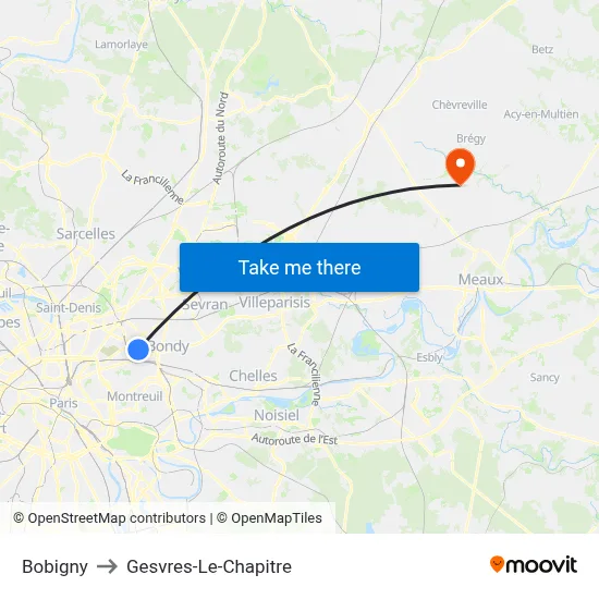 Bobigny to Gesvres-Le-Chapitre map