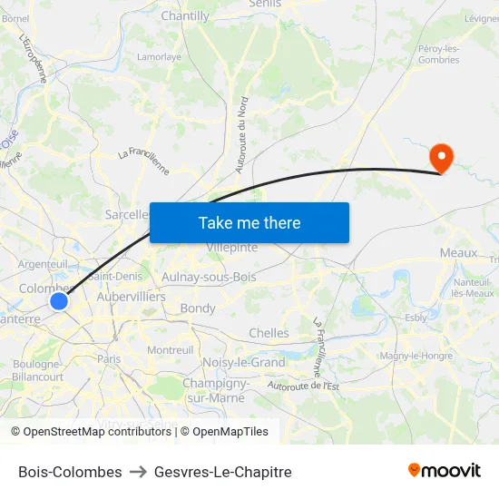 Bois-Colombes to Gesvres-Le-Chapitre map