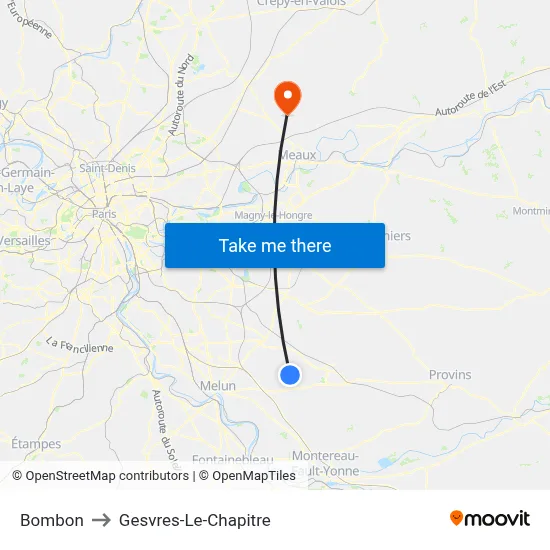 Bombon to Gesvres-Le-Chapitre map
