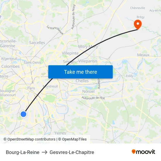 Bourg-La-Reine to Gesvres-Le-Chapitre map