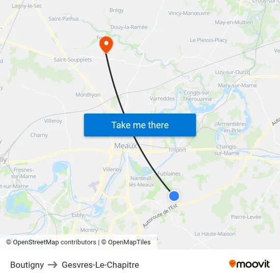 Boutigny to Gesvres-Le-Chapitre map