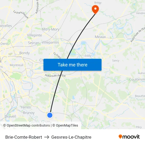 Brie-Comte-Robert to Gesvres-Le-Chapitre map
