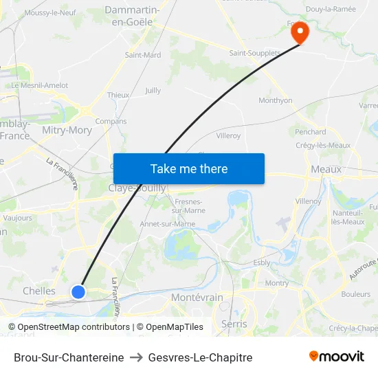 Brou-Sur-Chantereine to Gesvres-Le-Chapitre map