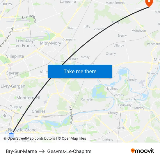 Bry-Sur-Marne to Gesvres-Le-Chapitre map