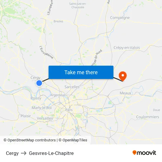 Cergy to Gesvres-Le-Chapitre map