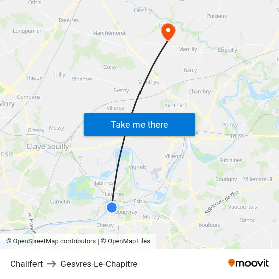 Chalifert to Gesvres-Le-Chapitre map